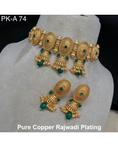  Pure Copper choker set Rajwadi Plating Necklace with earrings Wedding set 