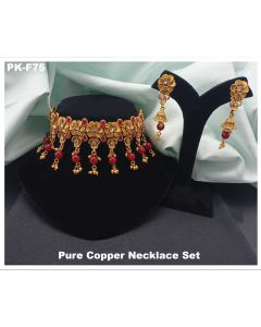  Pure Copper choker Gold Plated Necklace set with earrings Wedding set Jewelry