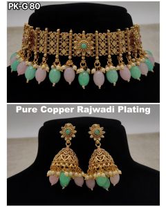  Pure Copper choker Set Rajwadi Plated Necklace Wedding set with earrings 