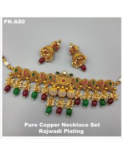  Pure Copper choker Set Rajwadi Plated Necklace Wedding set with earrings 