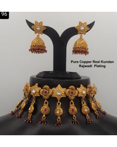 Beautiful Pure Cooper Real Kundan Rajwadi Plating Jewelry Necklace Set 