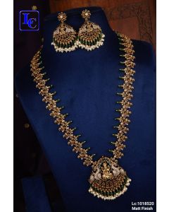  Traditional Goddess Featuring Brass Matte Finish Long Necklace Set For Women 