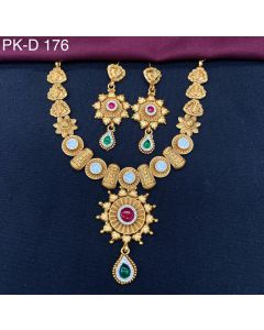 Ethnic Alloy Gold Plated Beautiful Necklace Set With Emerald Stone 