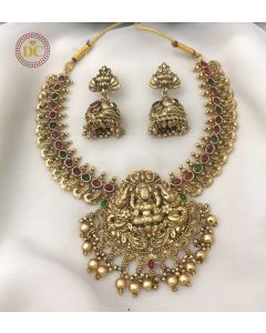 Beautiful Gold Finish kemp & Exquisite Stone studded Temple Designer Jewelry Set in Gold Plating 