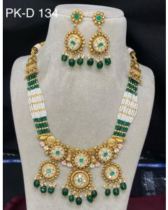 Amolya Jewels Gold Plated Kundan Stone And Pearls meenakari Necklace Set 