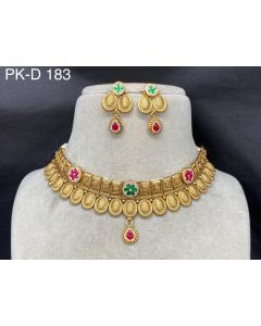 Beautiful Buy Choker Wedding Wear Antique Pure Gold Brass Necklace Jewelry Set