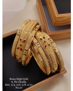 6 Piece Best Quality Golden Finish Work Pure Brass Fancy Bangle Woman Jewelry Stylish Bangles Design Set