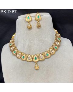 Buy Antique Gold Plated Kundan Polki Necklace Pearls Woman Wear Jewelry Set