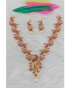 Designer Peacock Women Gold Plated & Red CZ Stone Studded jewelry Set 