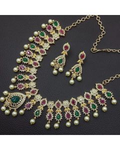 Beautiful New Design Premium Quality AD Jewelry Brass Indian Women Necklace Set 