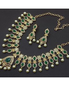 Beautiful New Design Premium Quality AD Jewelry Brass Indian Women Necklace Set 