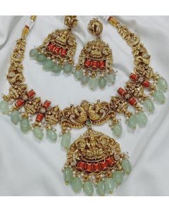 Antique Gold Plated Coral Beads With Semi Precious Beads Necklace Jewelry Set For Women 