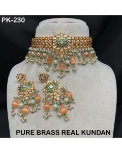 Premium Quality Pure Brass And Real Kundan Set Jewelry With Earrings