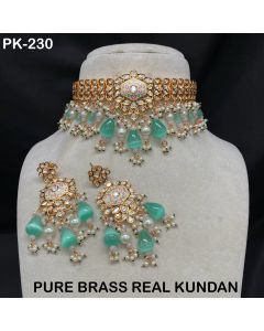 Premium Quality Pure Brass And Real Kundan Set Jewelry With Earrings For Women 