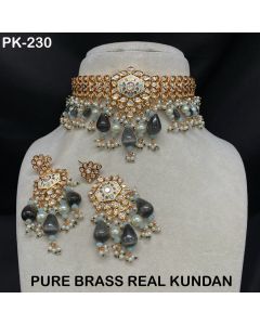 Premium Quality Pure Brass And Real Kundan Set Jewelry With Earrings For Women 