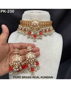 Premium Quality Pure Brass And Real Kundan Set Jewelry With Earrings For Women 