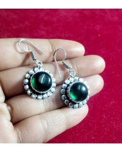 Lab Created Glass Round Gemstone Hoop Earrings 925 Sterling Silver Earrings For Gift 