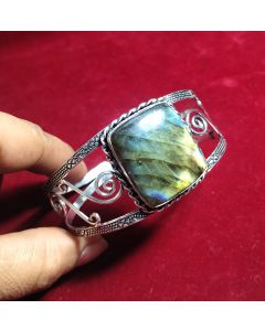 Labradorite Bangle 925 Sterling Silver Cuff Handmade Adjustable Bangle Gemstone Cuff Bracelet Gift For Her Labradorite Jewelry Dainty Bangle