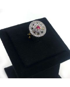 Ruby Zircon Women Gold-Plated & White CZ-Studded Adjustable Finger Ring.