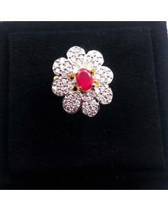 Ruby Zircon Women Gold-Plated & White CZ-Studded Adjustable Finger Ring.