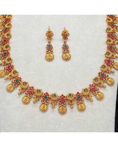 Antique Copper Short Necklace & Stud Earrings Indian Jewelry.