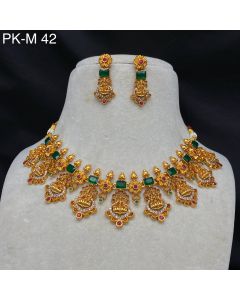 Designer copper Multi Stone Kundan Necklace & Earrings Jewelry.