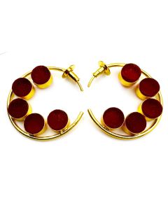 Gold Plated Earrings Round Red Carnelian Natural Rough Stone Earrings