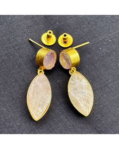 Beautiful Double Agate Druzy Gemstone Earrings, Gold Plated Dangle Earrings.