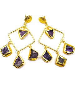 Amethyst Fancy Rough Gemstone Handmade Jewelry Earring Gold plated Stud Earring.