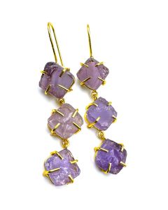 Natural Amethyst Rough Stone Dainty Crystal Drop Rough Gold plated Stud Earring 