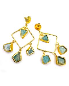 Amazonite Fancy Rough Gemstone Handmade Jewelry Earring Gold plated Stud Earring.