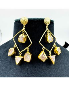 Rose Quartz Fancy Rough Gemstone Handmade Jewelry Earring Gold plated Stud Earring.