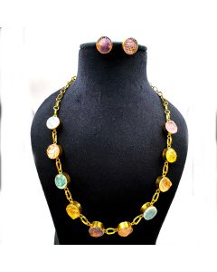 Mix Gemstone Round Necklace Fashion Jewelry Gold Plated Chain Necklace 