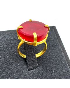 Carnelian Round Rough Gemstone Adjustable Ring Gold Plated Wedding Handmade Ring 