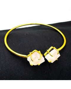 Natural Rose Quartz Birthstone Bracelet Raw stone Gold Plated Cuff Bracelet 