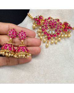  Design Copper Jewelry Ruby & Pearl Stone Chain Necklace With Earrings Jewelry.                  
