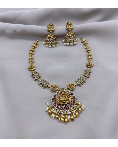 Buy Traditional Temple Gold Plated Multi Stone Necklace Set Beaded Women Wedding Wear Jewelry Set 