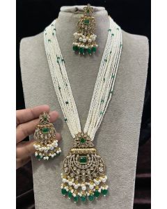 Traditional Designer Wedding gold Plated Kundan Pendant With Pearls Necklace Set