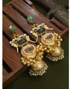 Buy Fusion Brass Gold Plated Multi Stone Handmade Ghungroo Jhumka 