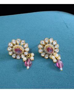 Buy Gold Palatine Flower Polki Earring Designer Stud Gemstone Wedding Jewelry