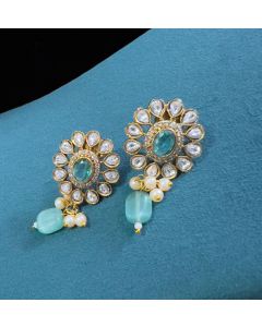 Buy Gold Palatine Flower Polki Earring Designer Stud Gemstone Wedding Jewelry