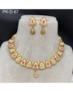 Buy Antique Pure Brass Gold Necklace Multi Stone South Indian Fancy Jewelry Set