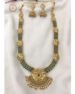 Designer Gold Plated Long U Shaped kemp Haram Jewelry necklace set 