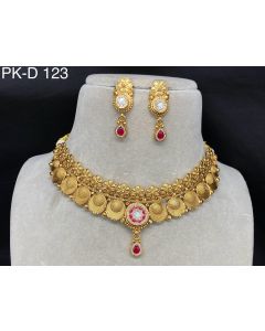 Antique Designer Choker Wedding Wear Pure Gold Brass Necklace Jewelry Set