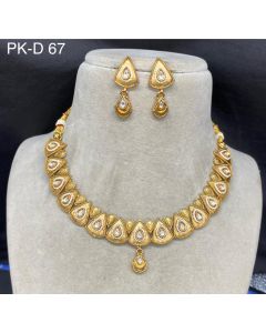 Buy Antique Gold Plated Kundan Polki Necklace Pearls Woman Wear Jewelry Set