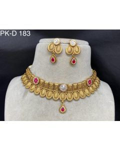 Antique Designer Choker Wedding Wear Pure Gold Brass Necklace Jewelry Set