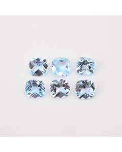 6 pcs AAA Quality Natural Blue Swiss Topaz Cushion  Shape Faceted Cut Loose Certified Gemstone Untreated pieces Ready for Jewelry Setting 20.5Ct 9X9X5 mm