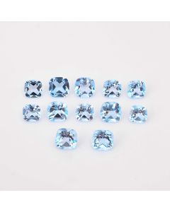 12 pcs AAA Quality Natural Blue Swiss Topaz Cushion  Shape Faceted Cut Loose Certified Gemstone Untreated pieces Ready for Jewelry Setting 25.5Ct 7X7X5 mm