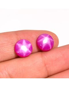 1Pair Lab Created Ruby Star Round Pink Linde Ruby Star Gemstone For Making Earrings 8 Ct 10X10X3 mm