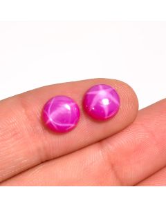 1Pair Lab Created Ruby Star Round Pink Linde Ruby Star Gemstone  For Making Earrings 4.5 Ct 8X8X3 mm